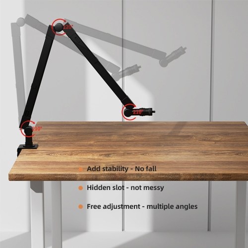 Desktop Microphone Boom Arm with LED Fill Light 2700K-6500K & Remote Control Desk Mount Mic Stand 