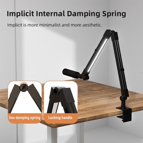 Desktop Microphone Boom Arm with LED Fill Light 2700K-6500K & Remote Control Desk Mount Mic Stand 