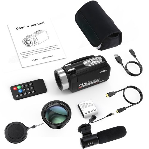 

Andoer 1080P HD WiFi Цифровая видеокамера Видеокамера DV Recorder 16X Zoom 3.0 "ЖК-сенсорный ИК-ночной вид с горячим держателем для обуви + Внешний микрофон + 0,93-дюймовый широкоугольный объектив