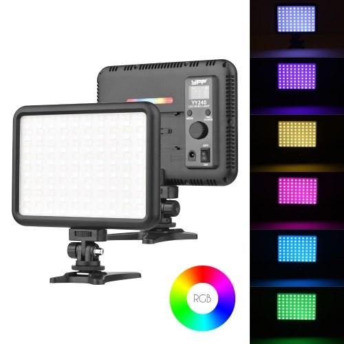 

Portable RGB Video Light LED Photography Light Panel 240pcs LEDs 14W 2500K-8500K CRI95+ Dimmable 10 Lighting Effects with OLED Screen Mini Desktop Stand Cold Shoe Bracket for Vlog Live Streaming Product Photography