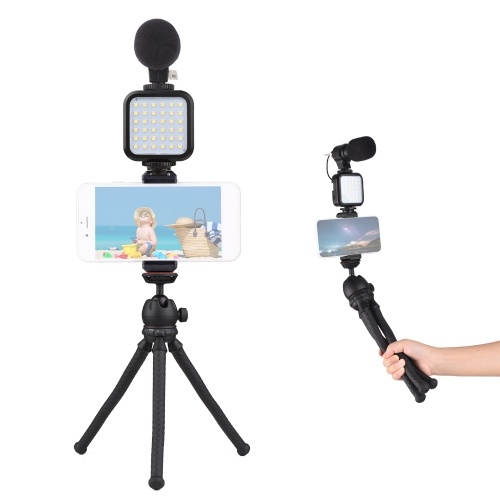 

Smartphone Vlog Kit 1 Video Light + 1 Octopus Tripod + 1 Microphone + 1 Phone Holder + 1 Remote Control for Vlog Recording Microfilm Making Live Stream