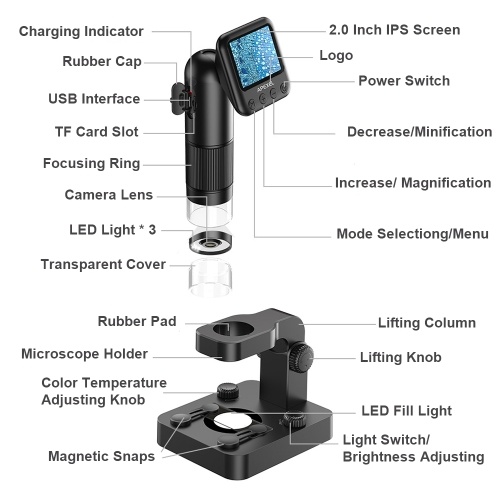 APEXEL MS003 USB Digital Microscope with 2.0 Inch LCD Screen 