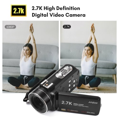 Andoer 2.7K Digital Video Camera Camcorder DV Recorder 48MP 16X Digital Zoom 3.0 Inch IPS Touch Panel 