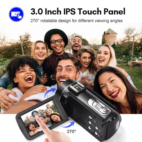 Andoer 2.7K Digital Video Camera Camcorder DV Recorder 48MP 16X Digital Zoom 3.0 Inch IPS Touch Panel 