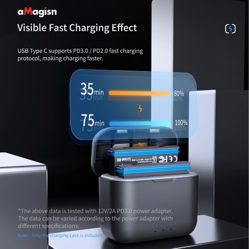 aMagisn AX05 Battery Charger with 2 Battery Channels Fast Charging Battery Box with Type-C Port and 3 Card Slots Compatible with Insta360 X3 
