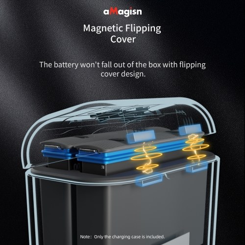 aMagisn AX05 Battery Charger with 2 Battery Channels Fast Charging Battery Box with Type-C Port and 3 Card Slots Compatible with Insta360 X3 