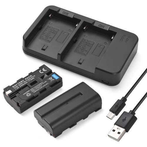 

Camera NP-F550/F570 Battery and Charger Kit with 2-slot Battery Charger + 2pcs NP-F550/F570 Batteries 7.4V 2400mAh + USB Charging Cable