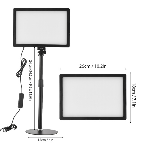 Desktop LED Video Light 15W LED Fill Light Panel with Metal Light Stand 