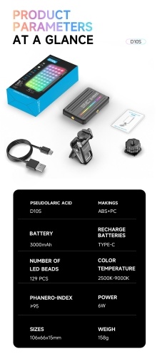 D10S Pocket RGB Fill Light LED Video Light 