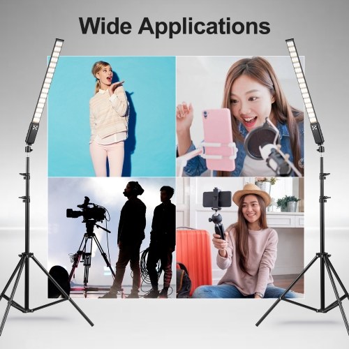 Andoer Studio Photography Light Kit Including 2 * Handheld LED Light Tube 3000K-5700K Dimmable CRI95 Built-in Battery + 2 * 2M Light Stands with USB Charging Cable Carry Bag 
