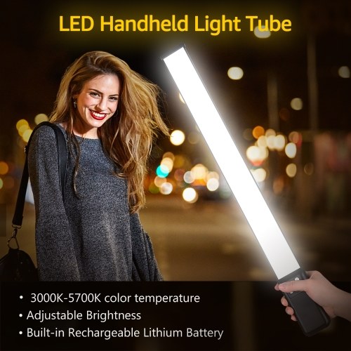 Andoer Studio Photography Light Kit Including 2 * Handheld LED Light Tube 3000K-5700K Dimmable CRI95 Built-in Battery + 2 * 2M Light Stands with USB Charging Cable Carry Bag 