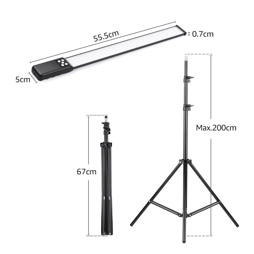 Andoer Studio Photography Light Kit Including 2 * Handheld LED Light Tube 3000K-5700K Dimmable CRI95 Built-in Battery + 2 * 2M Light Stands with USB Charging Cable Carry Bag 