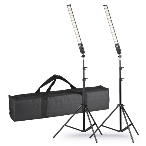 Andoer Studio Photography Light Kit Including 2 * Handheld LED Light Tube 3000K-5700K Dimmable CRI95 Built-in Battery + 2 * 2M Light Stands with USB Charging Cable Carry Bag 