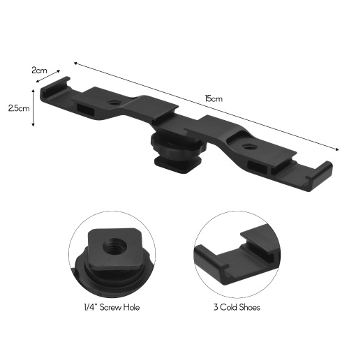 Metal Cold Shoe Mount Bracket with 3 Cold Shoe Mounting for Installing Microphone LED Video Light for Vlog Live Streaming Video Recording