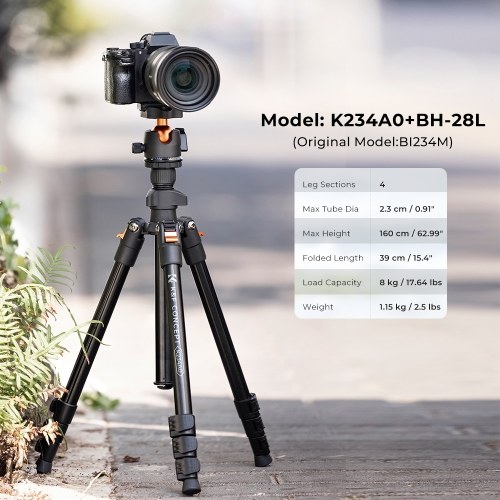 K&F CONCEPT Portable Aluminum Alloy Camera Tripod Stand 