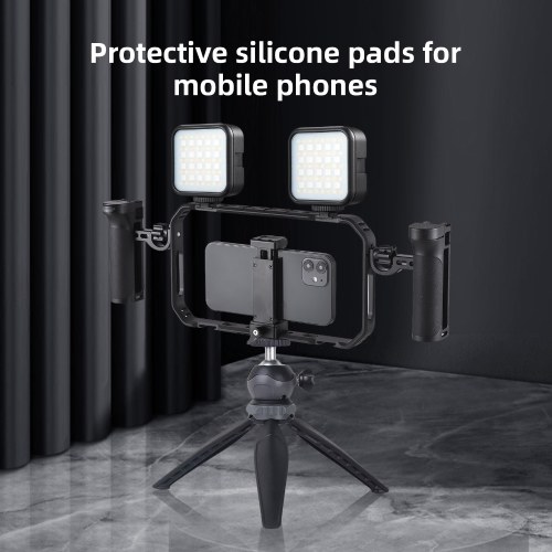 Portable Phone Video Rig Kit Smartphone Stabilizer for Video Recording Universal Phone Cage with Side Handles Cold Shoe Mounts Remote Shutter Replacement for iPhone 16/15/14/13 Android Phones 