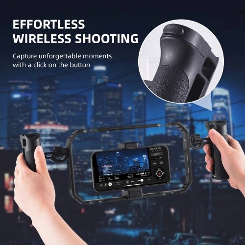 Portable Phone Video Rig Kit Smartphone Stabilizer for Video Recording Universal Phone Cage with Side Handles Cold Shoe Mounts Remote Shutter Replacement for iPhone 16/15/14/13 Android Phones 