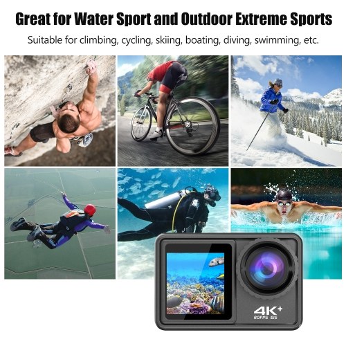 4K 24MP Dual Screen Sport Camera DV Camcorder 2.0 Inch Screen 170° Wide Angle EIS 40m Waterproof WiFi with Macro CPL ND4 8 16 Purple Lens for Outdoor Sports 