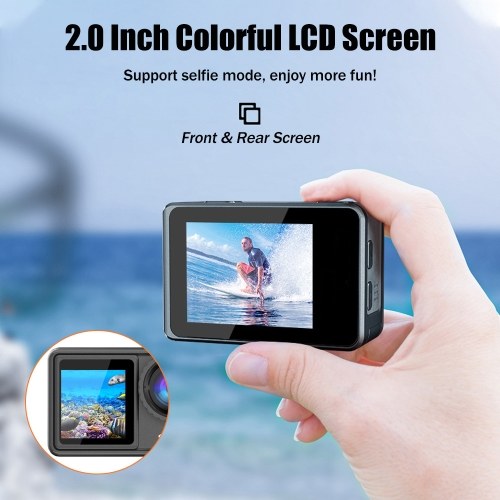 4K 24MP Dual Screen Sport Camera DV Camcorder 2.0 Inch Screen 170° Wide Angle EIS 40m Waterproof WiFi with Macro CPL ND4 8 16 Purple Lens for Outdoor Sports 