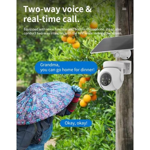 3MP Solar Powered Wireless Monitor Camera Wall Mount Smart WiFi Camera with Solar Panel 