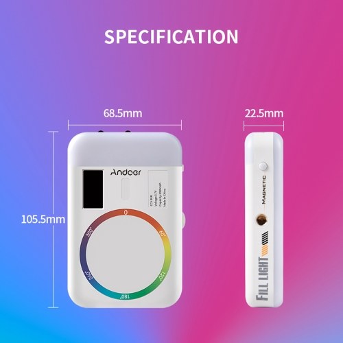 Andoer CC5 RGB Video Light Double-Sided Photography Light 2500K-9000K Dimmable Camera Phone Fill Light 26 Scene Effects Built-in Battery with Cold Shoe Adapter 