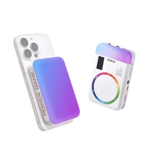 Andoer CC5 RGB Video Light Double-Sided Photography Light 2500K-9000K Dimmable Camera Phone Fill Light 26 Scene Effects Built-in Battery with Cold Shoe Adapter 
