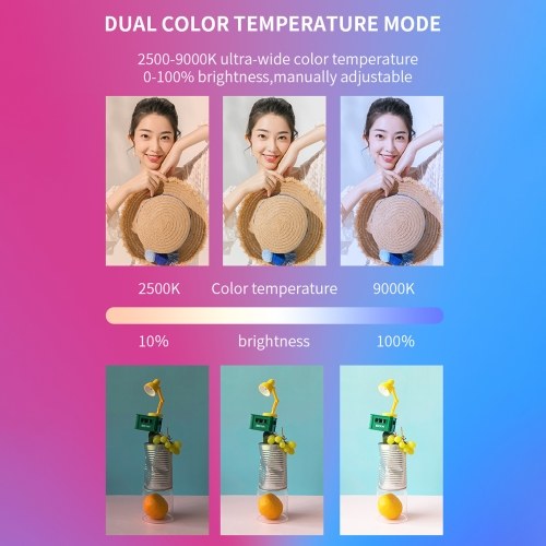 Andoer CC5 RGB Video Light Double-Sided Photography Light 2500K-9000K Dimmable Camera Phone Fill Light 26 Scene Effects Built-in Battery with Cold Shoe Adapter 