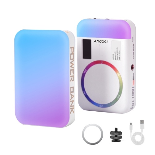Andoer CC5 RGB Video Light Double-Sided Photography Light 2500K-9000K Dimmable Camera Phone Fill Light 26 Scene Effects Built-in Battery with Cold Shoe Adapter 