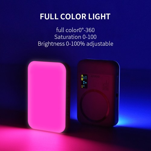 Andoer CC5 RGB Video Light Double-Sided Photography Light 2500K-9000K Dimmable Camera Phone Fill Light 26 Scene Effects Built-in Battery with Cold Shoe Adapter 