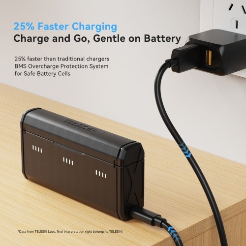 TELESIN Sports Camera Battery Charger Set with 1 * 3-slot Battery Charging Box 2 * 1950mAh Action Camera Batteries Replacement for GoPro Hero 13 