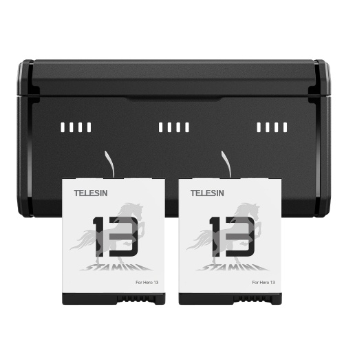 TELESIN Sports Camera Battery Charger Set with 1 * 3-slot Battery Charging Box 2 * 1950mAh Action Camera Batteries Replacement for GoPro Hero 13 