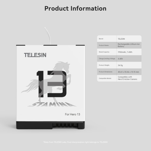 TELESIN Sports Camera Battery Charger Set with 1 * 3-slot Battery Charging Box 2 * 1950mAh Action Camera Batteries Replacement for GoPro Hero 13 
