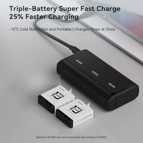 TELESIN Sports Camera Battery Charger Set with 1 * 3-slot Battery Charging Box 2 * 1950mAh Action Camera Batteries Replacement for GoPro Hero 13 
