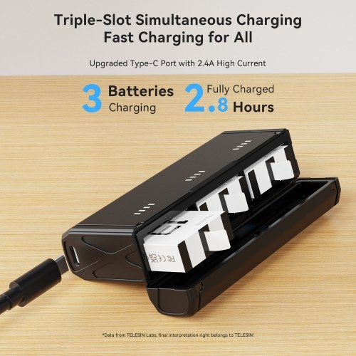 TELESIN Sports Camera Battery Charger Set with 1 * 3-slot Battery Charging Box 2 * 1950mAh Action Camera Batteries Replacement for GoPro Hero 13 