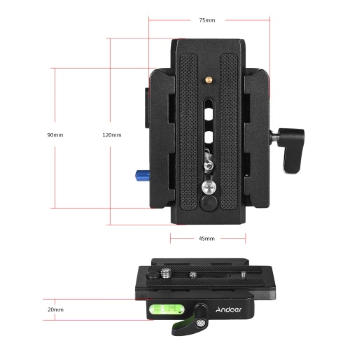 

Andoer Video Camera Tripod Monopod Quick Release Adapter Clamp with Quick Release Plate for Manfrotto 501/500AH/701HDV/503HDV/Q5 H