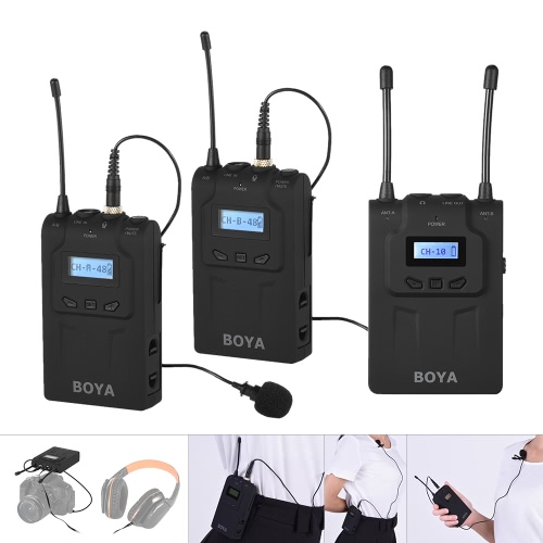 BOYA BY-WM8 Pro Clip-on UHF doppio canale Mic senza fili del microfono Audio System Video Recorder 2 Trasmettitore 1 Ricevitore per Canon Nikon Sony DSLR Videocamera