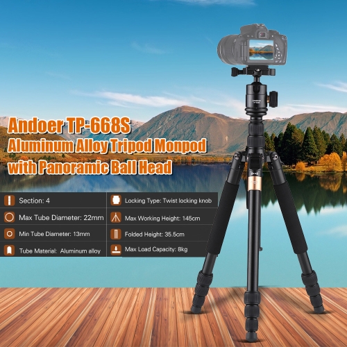 

Andoer TP-668S Portable Aluminum Alloy Tripod Photography Travel Tripod