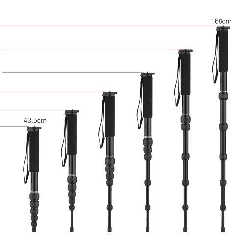 

Adjustable Aluminum Alloy Heavy Duty Monopod Camera Unipod with Twist Locking 1/4 Inch 3/8 Inch Screw Mounts 6 Sections Max. Length 168cm /66Inch for Cameras Camcorders DSLR DV Max. Load Capacity 10kg /22Lbs