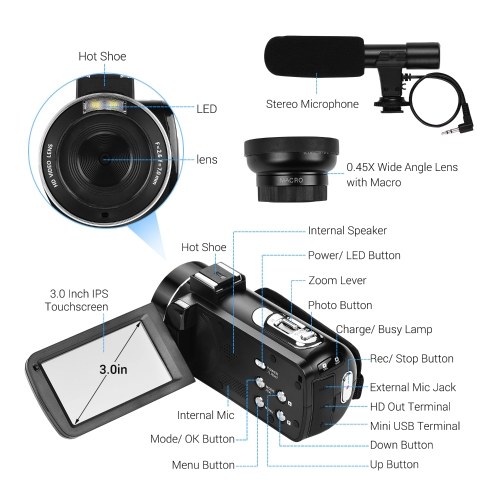 Andoer 4K Ultra HD Handheld DV Professional Digital Video Camera CMOS Sensor Camcorder 