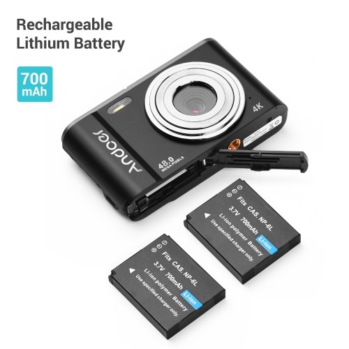 Andoer Portable Digital Camera 48MP 2.7K 2.88-inch IPS Screen 16X Zoom Auto Focus Self-Timer 128GB Extended Memory Face Detection Anti-shaking with 2pcs Batteries Hand Strap Carry Pouch 