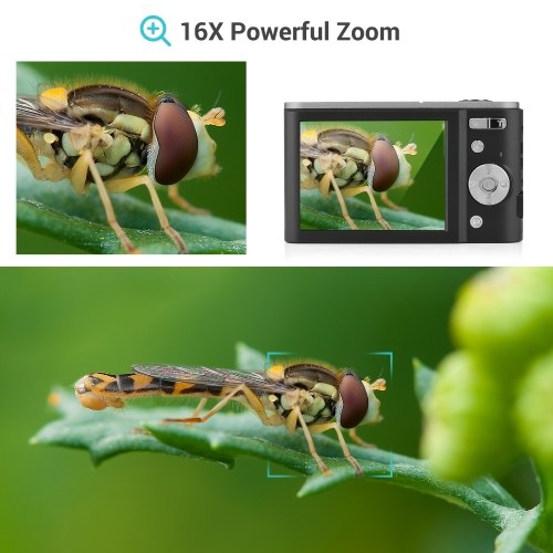Andoer Portable Digital Camera 48MP 2.7K 2.88-inch IPS Screen 16X Zoom Auto Focus Self-Timer 128GB Extended Memory Face Detection Anti-shaking with 2pcs Batteries Hand Strap Carry Pouch 
