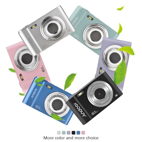 Andoer Portable Digital Camera 48MP 2.7K 2.88-inch IPS Screen 16X Zoom Auto Focus Self-Timer 128GB Extended Memory Face Detection Anti-shaking with 2pcs Batteries Hand Strap Carry Pouch 