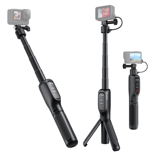 

TELESIN Rechargeable Selfie Stick Tripod Stand with Remote Shutter Extendable Battery Grip Replacement for GoPro Hero 12/11/10/9/MAX
