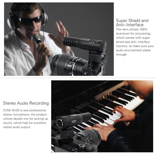 

COMICA CVM-SV20 Full Metal On-Camera Stereo Condenser Video Microphone Interview Microphone with Low-Cut Filtering and 10dB Sensit