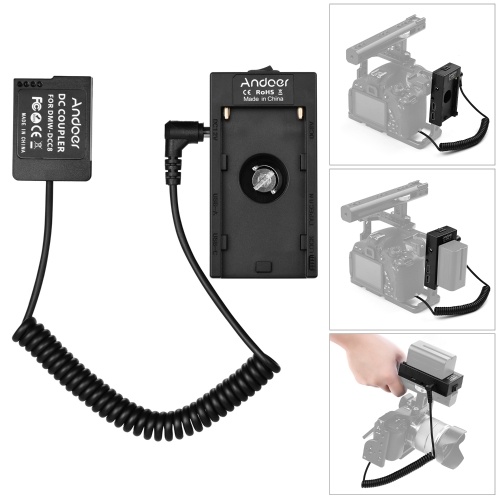 Andoer NP-F970 F750 Battery Plate Holder Adapter with Dual USB Interface + NP-W126 Dummy Battery Coupler