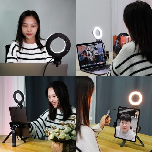 VIJIM CL06 Mini 4 Inch LED Ring Light Clip-on Laptop Video Conference Lighting 3 Lighting Modes 3200K-6500K Dimmable USB Powered for Live Streaming Online Education Meeting 