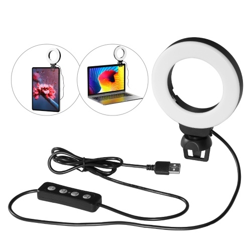 VIJIM CL06 Mini 4 Inch LED Ring Light Clip-on Laptop Video Conference Lighting 3 Lighting Modes 3200K-6500K Dimmable USB Powered for Live Streaming Online Education Meeting 