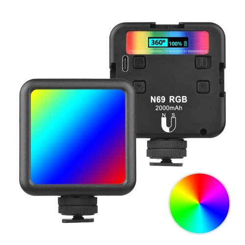 

NAHAMO N69 RGB LED Video Light Portable Photography Fill Light 60PCS Highly Bright lamp Beads CRI 95+ Bi-Color Temperature 2500K-9000K with Built-in Magnet Cold Shoe 1/4 Inch Screw for Camera Tripod Light Stand Live Stream Vlog Shooting Video Recording Pr