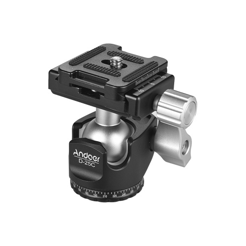 Andoer D-25C CNC Machining Aluminum Alloy Double Notch Ball Head Mini Ballhead Low Center of Gravity for Manfrotto etc Tripod Monopod for Canon Nikon Sony DSLR ILDC Cameras Max Load Capacity 10kg