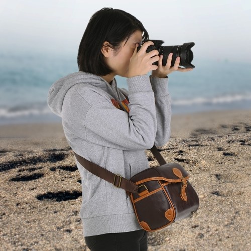 

Урожай искусственная кожа DSLR сумка для фотокамеры Модная сумка через плечо Messenger для Sony A7 серии NEX A9 A6300 Canon EOS M серии Fujifilm XA5 XT20